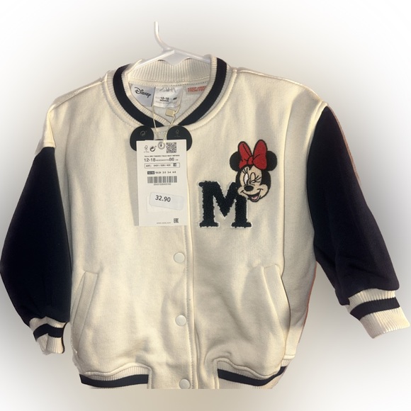 Zara Jackets & Coats Zara Minnie Mouse Varsity Jacket Nwt Size 218m
